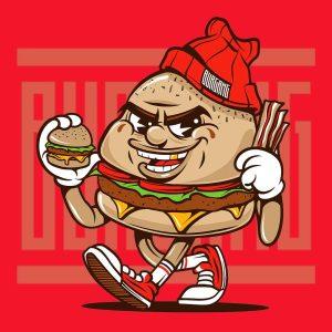 Burgang Logo. Ilustração de um hamburguer canibal.